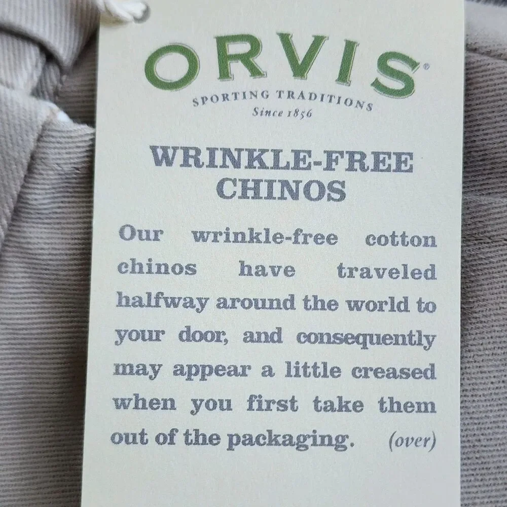 NWT Orvis Men's Wrinkle-Free Chinos Khaki Pleated Pants Size 38 100% Cotton
